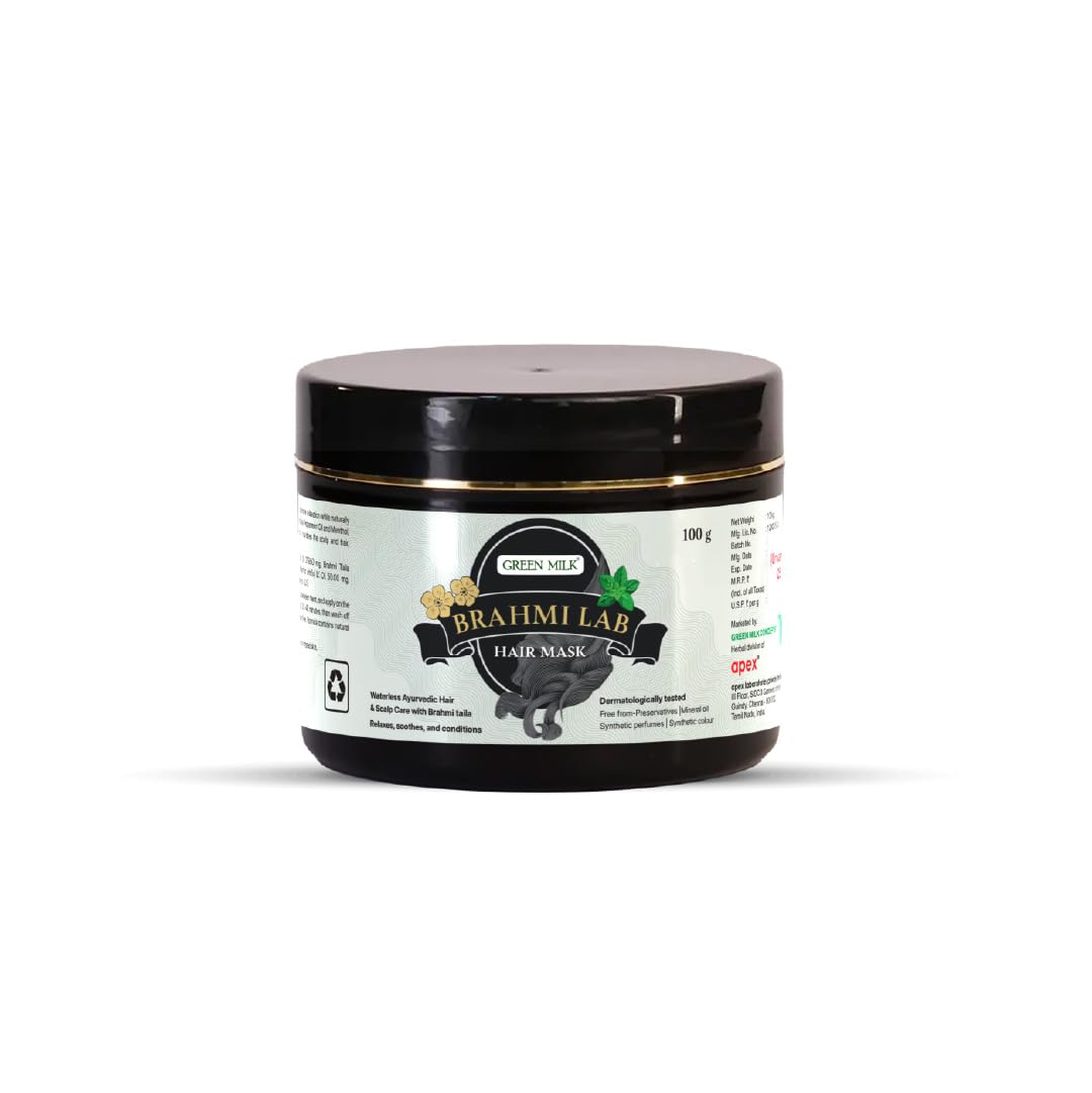 Green Milk Brahmi Lab Hair Mask 100g | Stress Reduction & Soothing Scalp Solution | Waterless Ayurvedic Hair & Scalp Care | Brahmi Taila, Peppermint & Menthol | Dermatologically Tested-image-45