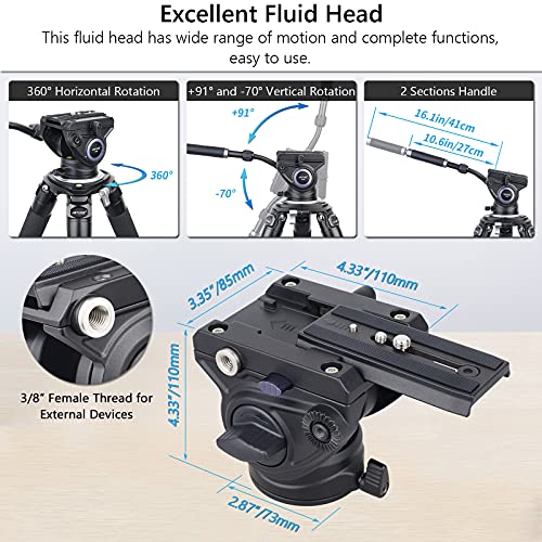 Heavy Duty Video Stativ, ARTCISE MS80 72,4 Zoll / 184 cm Aluminiumlegierung Doppelrohr Schnellverschluss Schüsselstativ… – Bild 4