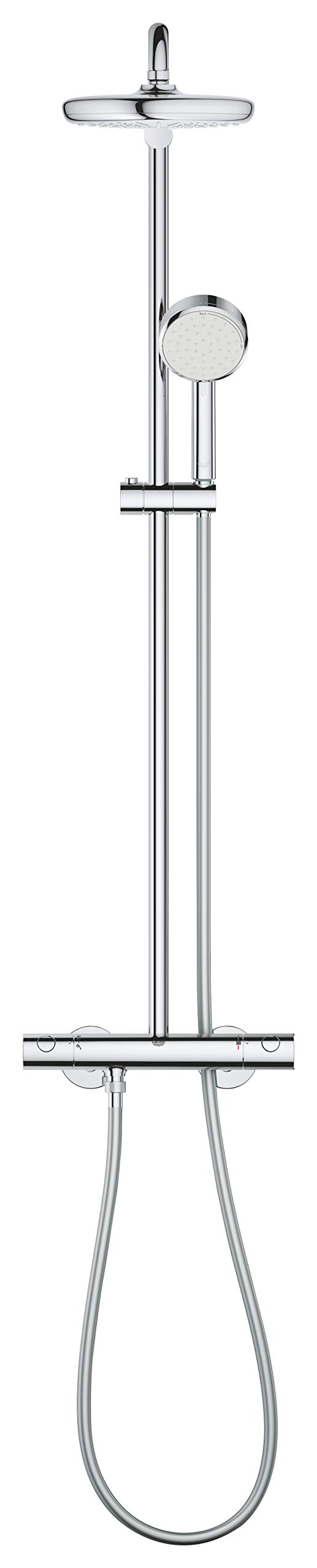 GROHE Tempesta Cosmopolitan 210- Duschsystem mit Thermostatbatterie (Wandmontage, Verbrühungsschutz, 390mm Duscharm, perfektes Strahlbild ), chrom, 27922001