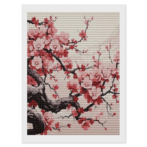Pintura de diamantes completa de cerezo floral, kit de arte de gemas redondas para adultos