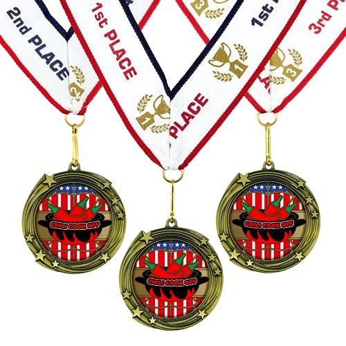 All Quality Chili Cook Off Swirling Stars Design Medals - 1st, 2nd, 3rd Place - 3 Piece Set (1 Pack)