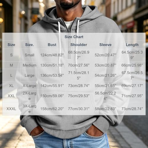 Waffle Knit Hoodie for Men Quarter Zip Pullover Long Sleeve Sweatshirt Gray - image 4