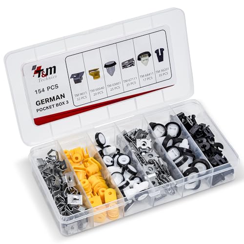 T&M TECHNICS® Kit Complet de Clips de Fixation en Plastique pour Auto – Lot de Rivets, Agrafes et Fixations pour voiture – Carrosserie & Garnitures de Voitures - German Pocket Box 3-154 Rivets – vue 4