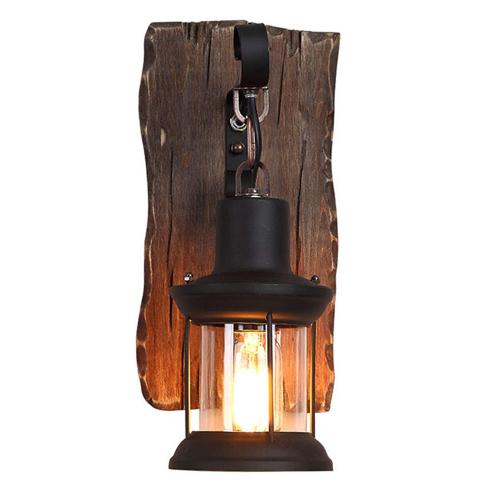 Wandleuchte Industrie Vintage Holz Eisen Glas Wandlampe Retro Rund Wandbeleuchtung rustikal Spiegelleuchte Wandlicht Cafés Hotel Esszimmer Restaurant Esstisch E27