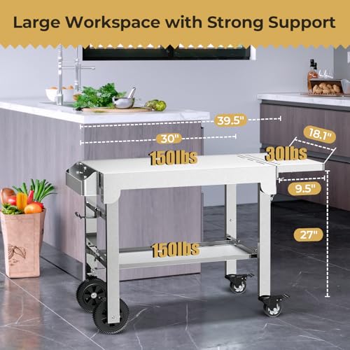 R.W.FLAME Portable Folding Grill & Prep Table with Wheels, Stainless Steel BBQ Stand for Camping, Tailgating & Outdoor Cooking, Rolling Dining Cart for Tabletop Grill, Griddle & Pizza Oven by R.W.FLAME - Image 7