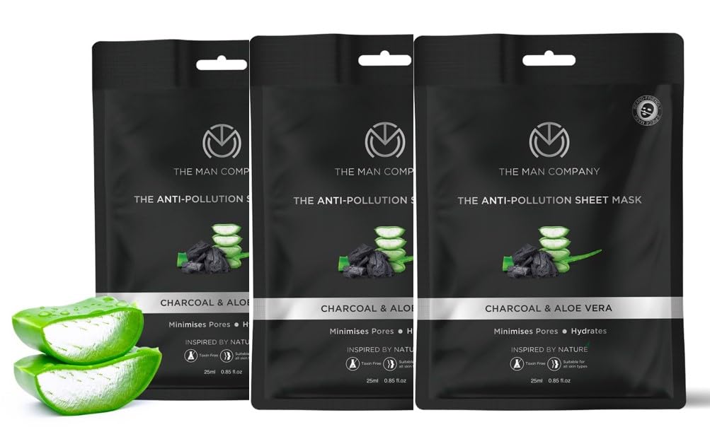 The Man Company Charcoal Face Sheet Mask - 25 ml (Pack of 3) | Anti-Pollution,Unclog pores