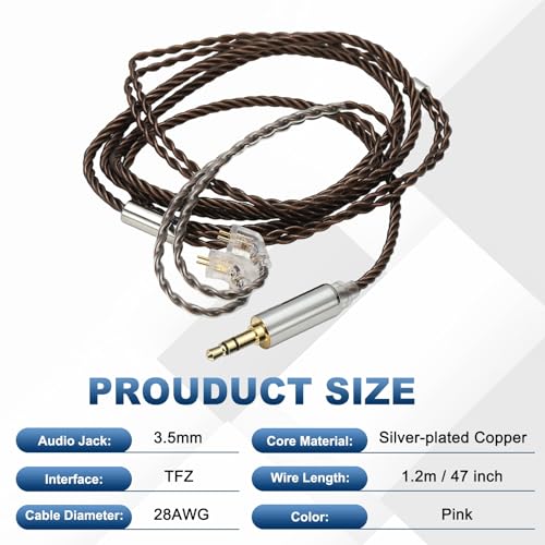 PATIKIL IEM Earphone Cable 1.2M Long, 28AWG 4-Cores High Purity HiFi in Ear Cable Silver-Plated Extension Wires for Replacement Ananda Arya HE400SE, Black Brown (3.5mm, TFZ)