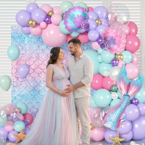 Image of Ouddy Life Mermaid Balloons Garland Arch Kit, Mermaid Birthday Decorations