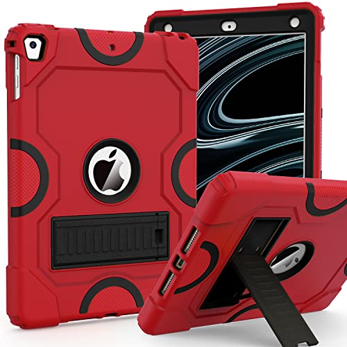 ZoneFoker Case for iPad 6th/5th Generation (9.7 Inch, 2018/2017 Model),iPad Air 2 / 1st Case, iPad Pro 9.7 Case 2016,Heavy Duty Shockproof Rugged Protective Case for iPad 9.7 Inch,Red+Black