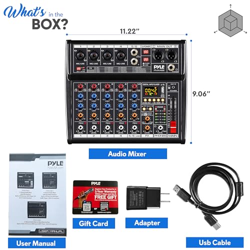 Pyle Professional Bluetooth DJ Audio Mixer - 6-Channel DJ Controller Sound Mixer w/DSP 16 Preset Effects, USB Interface, 4 XLR Mic/Line Input, AUX, FX Processor MP3 Player, Headphone Jack - PMX466 by Pyle - Image 7