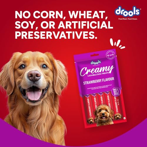 Image of Drools All Life Stages Dog Treats Creamy 5 Sticks Tasty & Nutritious Snack for All Breeds (15g x5) 75g | Strawberry Flavour | Ideal for Training | Supports Hydration | Boost Muscle Health