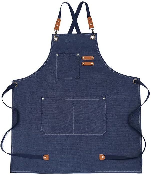 Delantal de tela Canvas 68x75 cm ajustable unisex azul claro miniatura 5