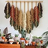 Macrame Wall Hanging with Handmade Woven Leaves Boho Feather Tapestry for Modern Apartment, Chic Dorm Decor, Cozy Bedroom or Nursery Wall Art, Leaf Wall Decor for Living Room Backdrop27' Wx26' L