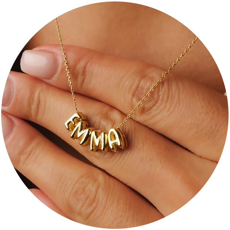 Personalized 3D Bubble Letter Necklace,18K Gold Plated Custom Name Necklace with A-Z Initial Necklaces Mothers Day Gifts for Women Mom