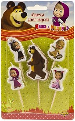 Masha and the Bear Holiday Set of 5 Figures of Candles an Excellent Offer for a Birthday Cake Topper Party Supplies y el Oso