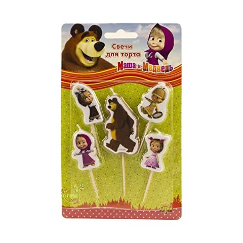 Holiday Set of 5 Figures of Candles Masha and the Bear an Excellent Offer for a Birthday Cake Topper Party Supplies Masha y el Oso Cover
