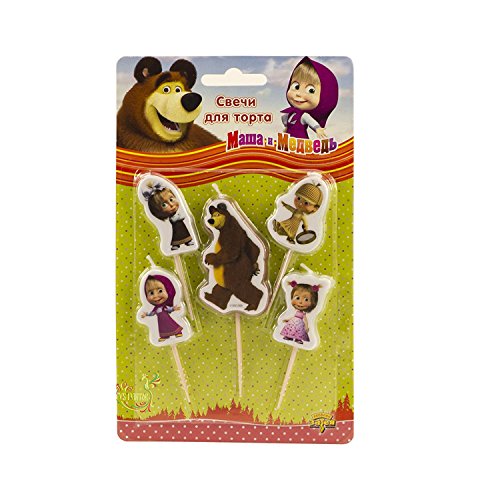 Holiday Set of 5 Figures of Candles Masha and the Bear an Excellent Offer for a Birthday Cake Topper Party Supplies Masha y el Oso