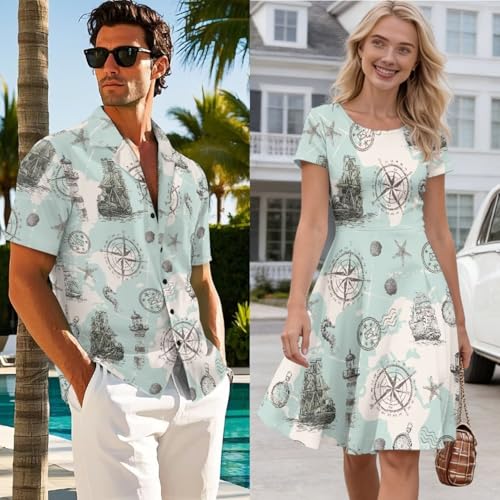 Image of AFPANQZ Couple Matching Outfit Casual Men's Button Down Shirt or Short Sleeve Summer Sundresses Dresses for Women 2026