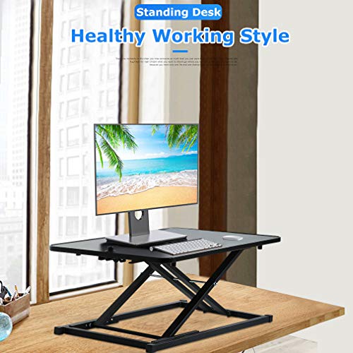 Standing Desk Computer Workstation Stand Up Desks Height Adjustable Sit to Stand Ergonomic Converter Laptop Stands Dual Tabletop Monitor PC Desktop Gas Spring Riser Table Fully Assembled,29\"