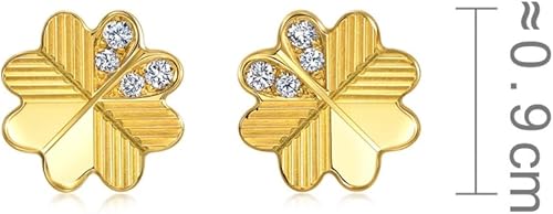 Miniatura 4 de CHOW SANG SANG Essence 999 - Aretes de oro de 24 quilates con trébol de cuatro hojas con diamantes para mujer 94311E