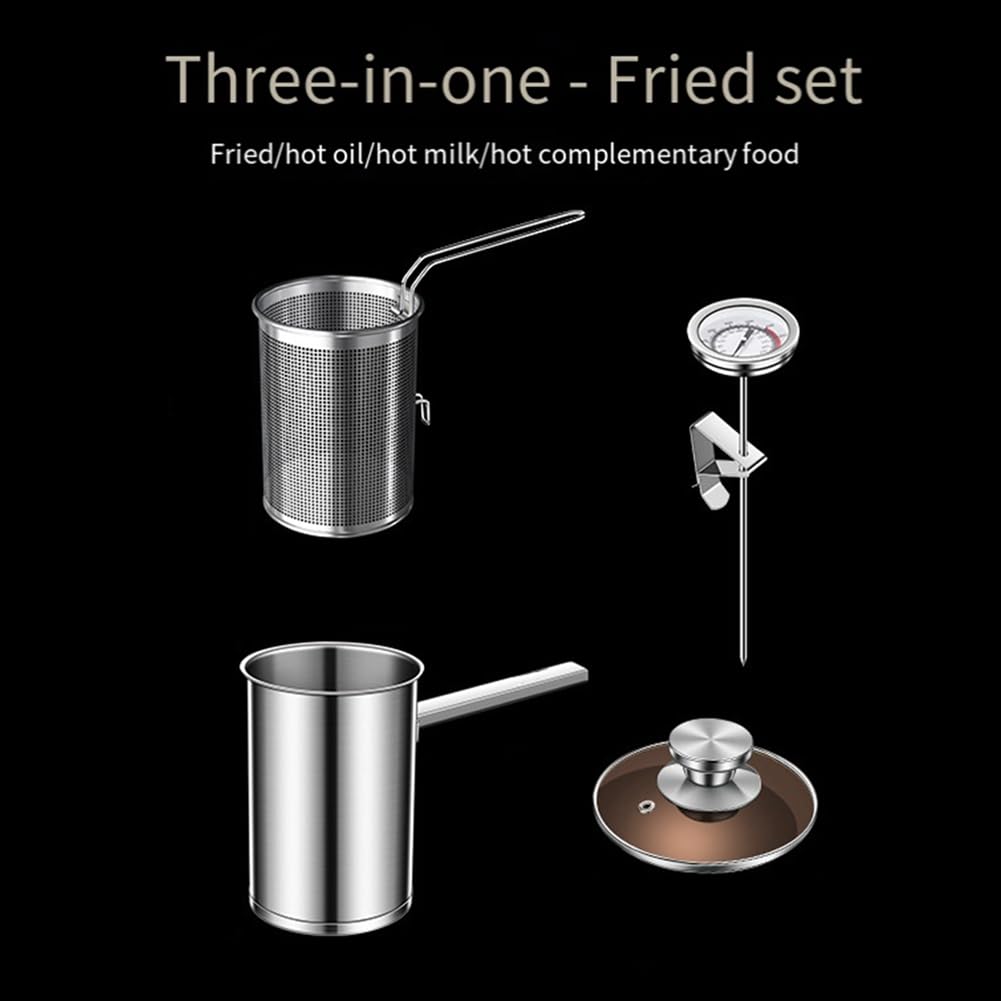 Freidora de acero inoxidable con cesta de drenaje, perfecta para alimentos fritos y cocinar, fácil de usar, duradera, esencial para cocineros caseros