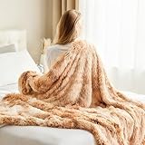 EMME Faux Kuscheldecke Flauschig, Felldecke, Pelz Wolldecke, Wohndecke, Super Weich, Plüschig, Dicke, Lange Haare Shaggy Decke, Warme Gemütliche für Sofa und Bett (Tie Dye Braun, 130 x 150 cm)