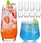ZMOWIPDL Drinking Glasses Set of 8,Clear 13oz & 18oz Crystal Glass Cups,Drinkware Glassware,Highball Water Tumbler,Short Stemless Wine Glasses,for Beer,Cocktail,Whiskey,Juice and Various Mixed Drinks
