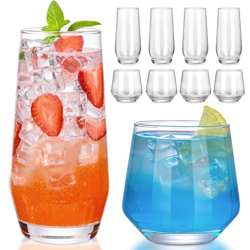 ZMOWIPDL Drinking Glasses Set of 8,Clear 13 oz & 18oz