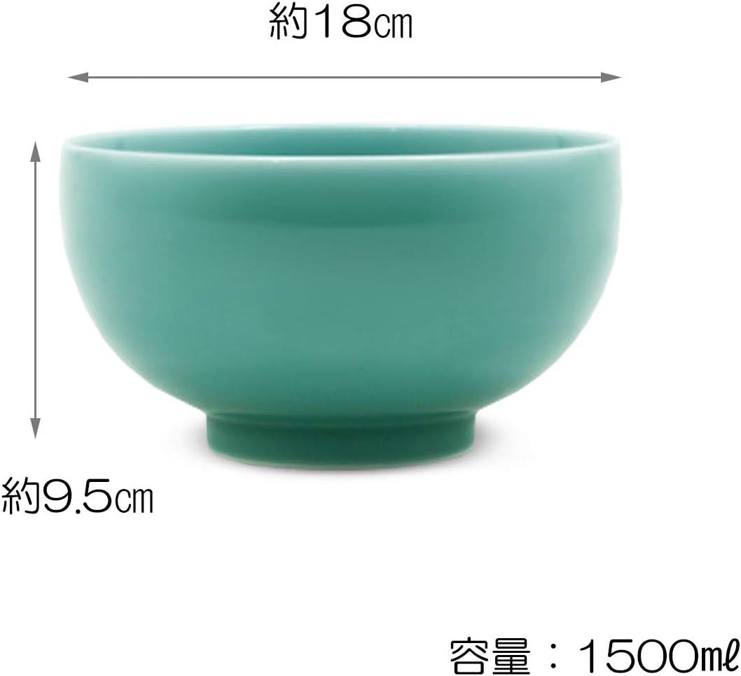 Hakusan Porcelain 6-inch Deep Noodle Rice Bowl, Black, Φ7.1 x 3.7 inches (18 x 9.5 cm), 59.1 fl oz (1,500 ml), Celadon, Hasami Ware, Made in Japan