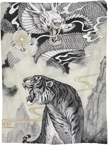 毛布 和風 絵画 水墨画 龍 虎 アニメ ひざ掛け 軽量 薄手 ブランケット フランネル 洗える 静電気防止 暖かい 柔らかい なめらかな肌触り 四季適用 150×125cm