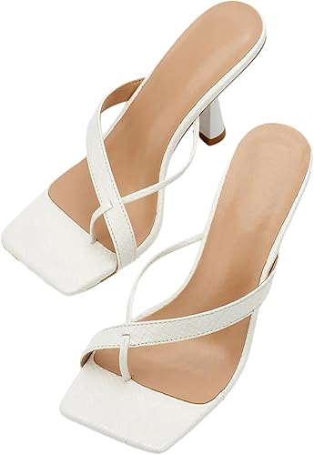 Lryweisy Women's Criss Cross Strap Sandals 3.5 Inch Heels, Slingback Square Toe 