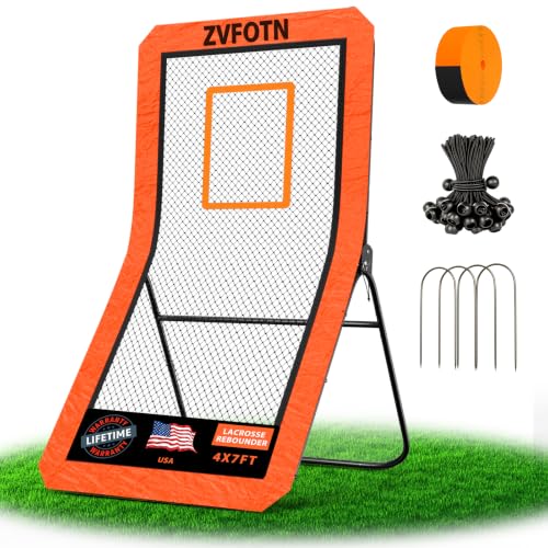 Lacrosse Rebounder net for Backyard 4x7FT Adjustable Pitchback & Bounce Back Net with Target Strip Durable Multi-Sport Practice Tool for Soccer Baseball Volleyball Training Equipment Orange