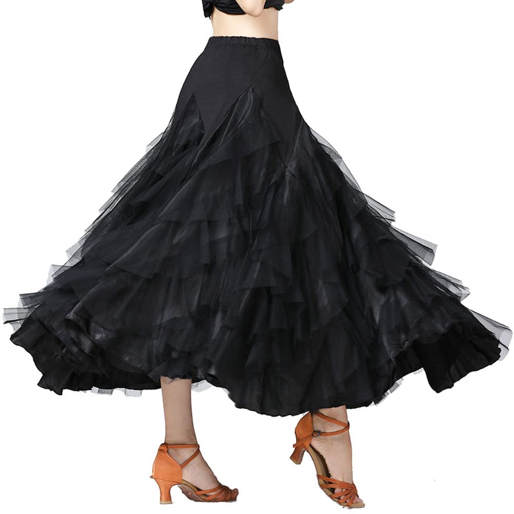 Falda Plisada de Baile Latino Flamenco para Mujer Falda Irregular de Ballet Danza Clásica Tango Falda Tul Falda Larga Gasa