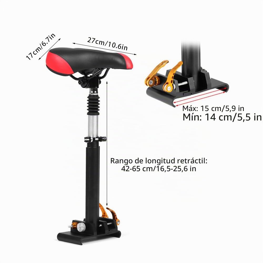 Sillín para Patinete Eléctrico Xiao-Mi M365, Sillín de Scooter Eléctrico, Sillín de Asiento de Patinete Eléctrico con Llave, Altura Ajustable 42-65cm, Ancho de la Base 15cm, Amortiguador/Suave