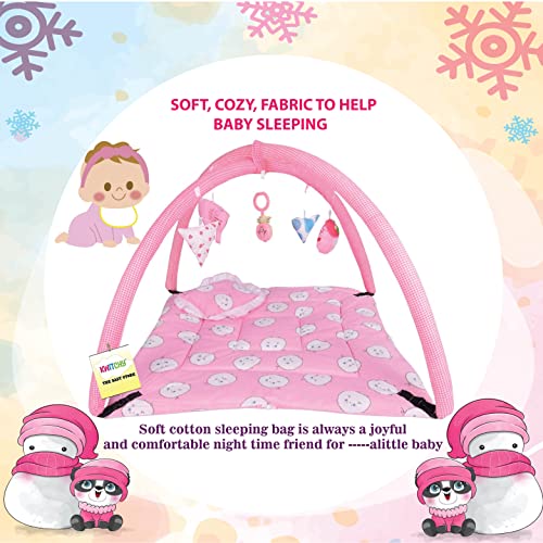 Image of Kwitchy Baby Bedding Set New Born Baby Bed | Mattress | Mosquito Net | Play Gym | Sleeping Bags | Playmats | Cotton | Infants | Gift Combo | Bed with Hanging Toys (0-6 Months) Pink