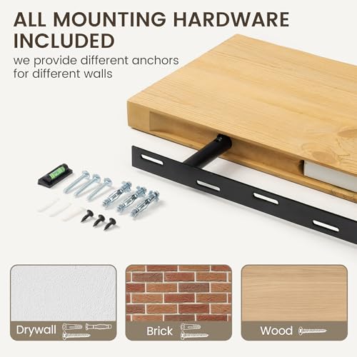 Image of Marsmiles 48 Inch Floating Shelf | 9.3 Inch Deep Natural Wood Wall Shelf Set of 1 | Rustic Reclaimed Wood Shelves for Room Wall | Farmhouse Floating Shelves for Living Room Bathroom