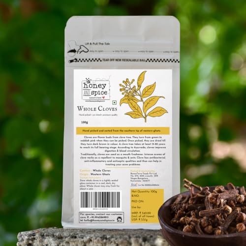Image of Honey and Spice Natural Whole Cloves (Laung) (100g) | Paper Packaging | Ideal for Indian Cooking | Whole Spices | Fresh & Pure Whole Cloves | Aromatic & Flavourful