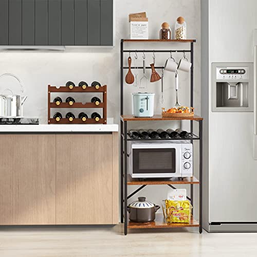 YMYNY Kitchen Baker's Rack, Microwave Oven Stand with Storage Shelves, Industrial Coffee Bar Station, with Adjustable Wine Holders and S-Hooks, Metal Frame, Rustic Brown, 59×40×143CM, HBR001H - Image 6
