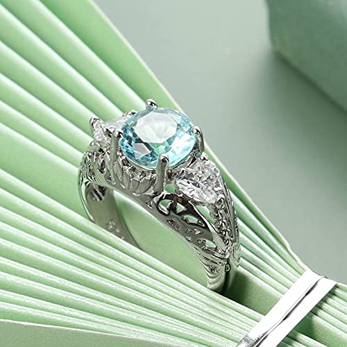 Wycian Thumb Rings, Aquamarine Engagement Ring Cubic Zirconia Silver-Plated-Base Simple Size for Women Girls Jewelry Gifts2
