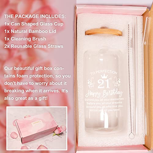 21St Birthday Gifts For Her, Happy 21St Birthday Decorations For Her, Funny 21 Year Old Birthday Gift Ideas For Her, Friends, Sister, Daughter - 16 Oz Can Shaped Glass Cups With Lids And Straws #TOP5