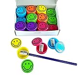 Pencil Sharpeners for Kids with Removable Neon Colored Lids (48 Pack - Smile FACE)