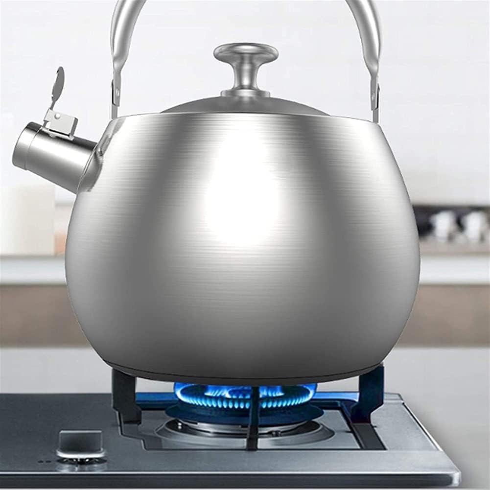 Camping Kettle Stove Top Whistle Tea Kettle - 304 Stainless Steel Teakettle Whistle Teapot with Cool Touch Handle Boiling Water Kettle for Stovetop (Silver 4.5L)