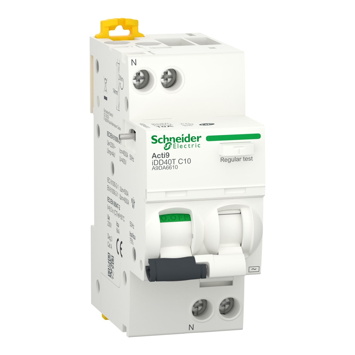 Schneider Electric - Acti9 iDD40T - disjoncteur différentiel - 1P+N C 10A 4500A/6kA 300mA type AC - A9DA6610