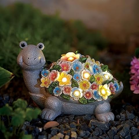 Solar Turtle Garden Decor with Flowers: Outdoor Clearance Statue Lights for Outside Lawn Ornaments Porch Patio Balcony Yard Home – Birthday Gifts for Mom Grandma Women Cover