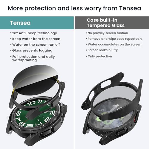 Image of Tensea [5+5Pack for Samsung Galaxy Watch 6 Classic Screen Protector Case 47mm, Hard PC Bumper /HD Anti-Fog Tempered Glass Protective Film, Face Cover Set, Galaxy Watch 6 Classic Case for Women Men