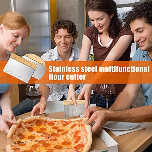 XPOOS 2 Slice Bread Dough Cutter. Cake Scraper with Wooden Handle, Stainless Steel Dough Cutter for Baking Cake Dough, Ideal for Professionals and Beginners