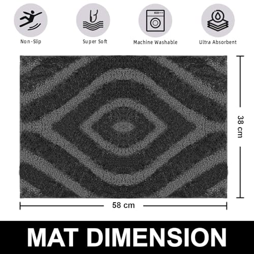 Image of Luxe Home Super Soft Microfiber Bath Mats Non-Slip TPR Backing Scotland Diamond Water Soak Bathroom Mat & Door Mats for Home Combo (38x58 cm) - Silver