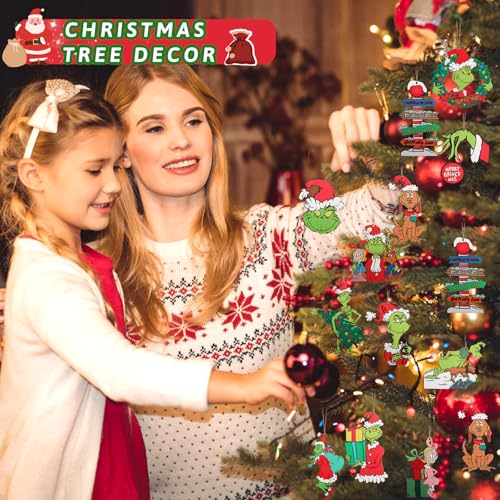 Fabelly 24PCS Christmas Tree Decorations, Christmas Tree Ornaments - Cute Wooden Hanging Ornaments for Christmas Tree - Christmas Decor Indoors Home Party - Image 3