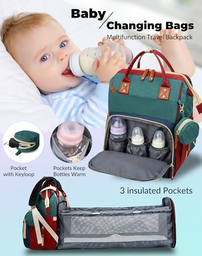 Image of Diaper Bag with Changing Station, Baby Backpack with Foldable Changing Pad | Baby essentials,Waterproof Large Backpack for Mom & Dad, USB Charging Port,Baby Gifts for Mom Dad Girl Boy, Red-Green-Blue