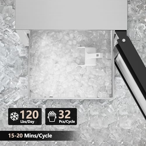 Image of Coolake 15 inch Commercial Under Counter Ice Maker, 120Lbs /Day Built-in Ice Machine with 30 Lbs Storage, Self-Cleaning & Removable Filter, Gravity Drainage, Stainless Steel Outdoor Ice Maker for Home Bar